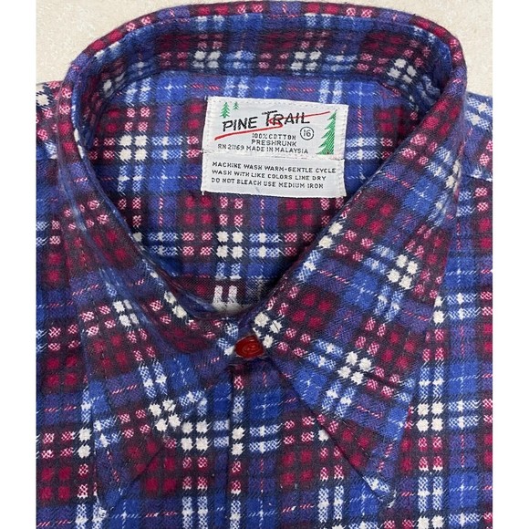 Pine Trail Blue Red Plaid Flannel Shirt Kids Youth Boys Size 16 NEW Vintage - Picture 2 of 5